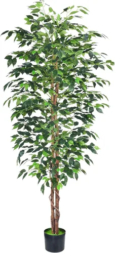 Miniatura 11 de HAIHONG Paquete de 2 ficus artificiales de 4 pies, plantas falsas con maceta de plástico resistente, árboles de ficus artificiales para el hogar