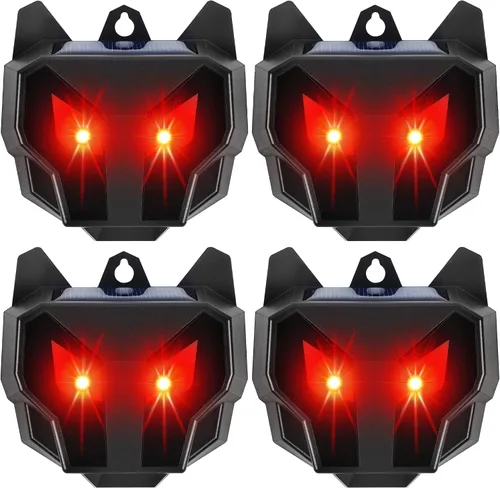 Phosooy Repelente solar de animales, juego de 4 centinelas disuasorias de animales con luces LED rojas parpadeantes que ahuyentan mapache, ciervo,