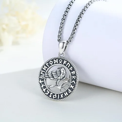Miniatura 4 de Viking Animal Necklace 925 Sterling Silver WolfRavenDeerFoxSnake Necklace Viking Witcher Medallion Vegvisir Witcher Necklaces Viking Jewelry for Men