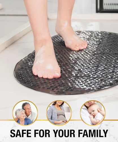 Miniatura 6 de HITSLAM Tapete antideslizante para bañera, 27 x 15 pulgadas, con ventosas y orificios de drenaje, lavable a máquina, ovalado, para niños, personas