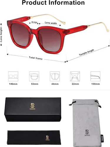 Miniatura 5 de SOJOS Lentes de sol polarizados cuadrados clásicos para mujeres y hombres retro modernos protección ultravioleta UV400 SJ2050