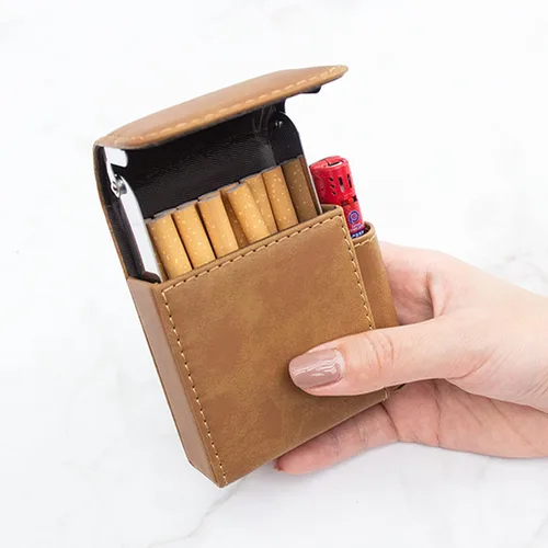 Miniatura 5 de Boshiho Caja de cigarrillos de cuero de la PU con encendedor titular bolsa de tabaco el mejor regalo para hombres mujeres (marrón)