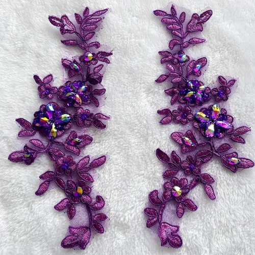 Parches de tela de encaje fino bordados con diamantes de imitación bordados, decoración de vestido para coser en lentejuelas cuentas, accesorio de