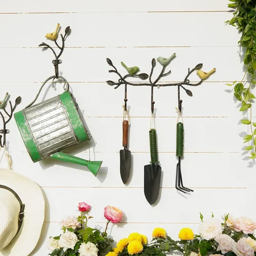 Miniatura 3 de SOFFEE DESIGN Perchero vintage de pared con 3 ganchos, pájaros de pie en rama de árbol con pintura rústica, resistente soporte para llaves