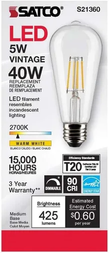 Miniatura 5 de Satco 6Pk 5w ST19 LED 2700K base media regulable - 40w equiv
