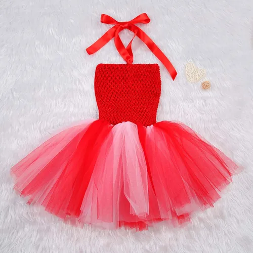 Miniatura 2 de Disfraz de tutú de tul de manga larga con estampado de corazón de terciopelo para niñas pequeñas, ropa de San Valentín