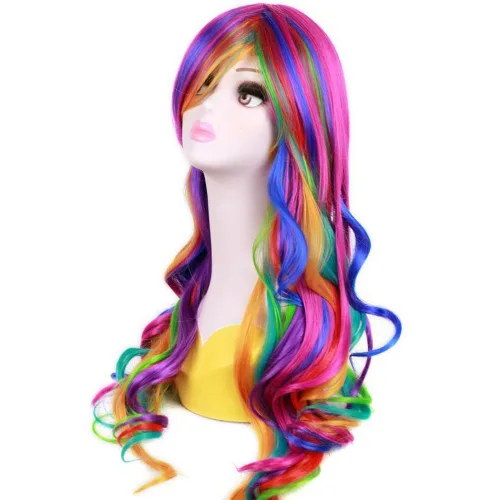 Miniatura 2 de BERON Peluca larga y rizada con flequillo para mujer, pelucas coloridas, largas, onduladas, multicolor, con red para el cabello