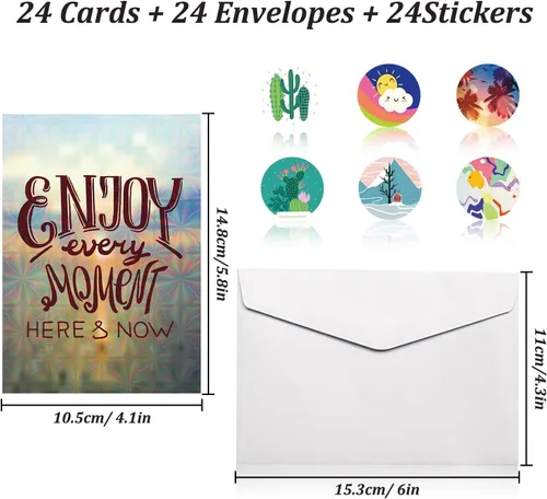 Miniatura 4 de Deeplay Tarjetas de felicitación motivacionales, 24 paquetes de tarjetas holográficas inspiradoras con citas, tarjetas de mejoramiento