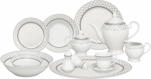 Miniatura 10 de Lorren Home Trends Juego de vajilla de porcelana de 57 piezas, Iris, servicio para 8