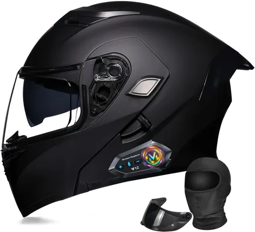 Miniatura 14 de Casco Modular Moto con Bluetooth Integrado, Doble Visera, Ventilación Múltiple, Forro Extraíble, ABS de Alta Densidad, DOT Homologado para Hombres