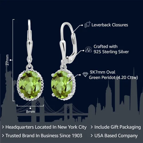 Miniatura 8 de Gem Stone King Aretes colgantes de gota para mujer, plata de ley 925, piedra natal ovalada de 0.354 x 0.276 in, joyería fina, regalos para ella