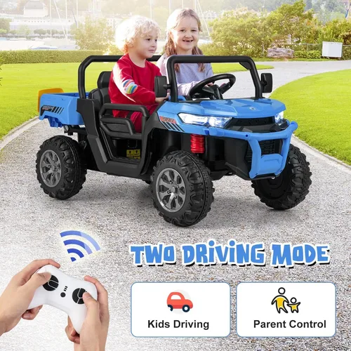 Miniatura 6 de OLAKIDS Coche Montable de 2 Asientos, Vehículo Eléctrico UTV Todoterreno de 12V con Control Remoto, Cama Basculante, Pala Extra, Música, USB, AUX