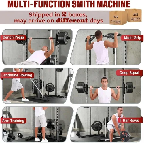 Miniatura 2 de OPPSDECOR All-in-One Adjustable Smith Machine with LAT-Pull Down System Multi-Function Power Cage for Home Gym Cable Crossover Squat Rack of Workout