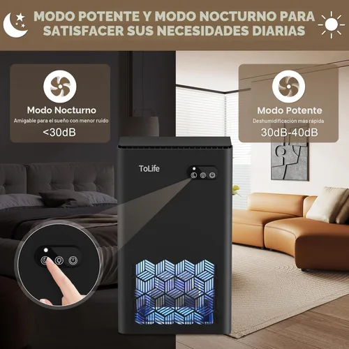 Miniatura 4 de ToLife Deshumidificador para el hogar, deshumidificadores de 1000 pies cuadrados para sótano, dormitorio, baño, con tanque de agua de 95 onzas