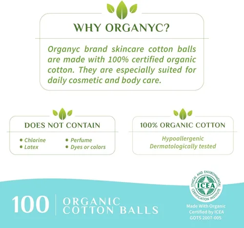 Miniatura 5 de Organyc Bolas de algodón 100% orgánico para pieles sensibles, 100