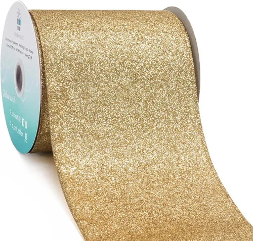 Miniatura 31 de Cinta de alambre con purpurina de 1,5" x 10 yardas dorada (oro champán) para decoración navideña del hogar, arcos, envoltorios de regalos