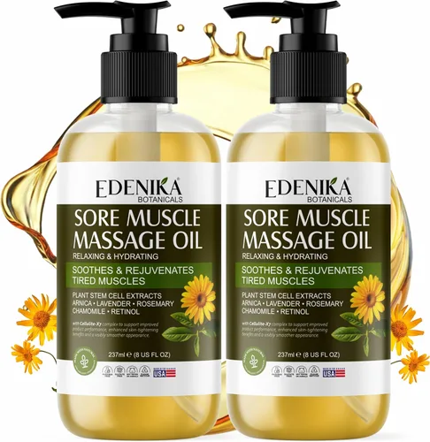 Edenika Botanicals Aceite de masaje muscular de máxima fuerza para terapia de masaje con árnica pura, alivio de tensión muscular profunda y masaje