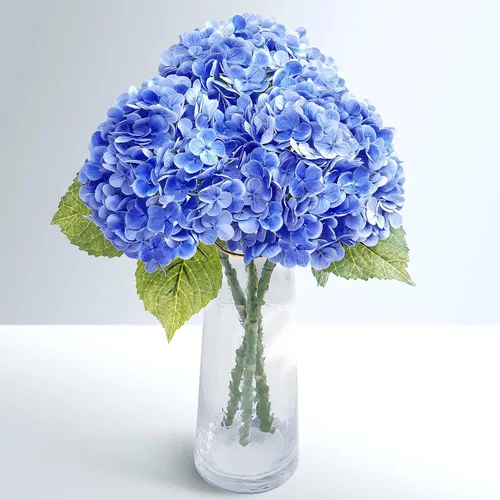 Miniatura 16 de Flores artificiales de hortensias de tacto real, 2 flores azules y 2 blancas de tacto real, flores de hortensias sintéticas de 21 pulgadas, flores