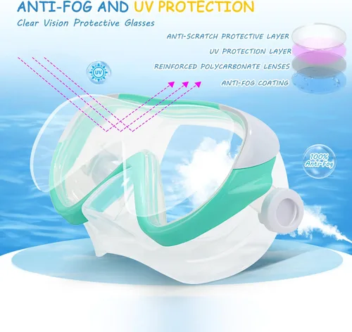 Miniatura 3 de Máscara de natación para niños, gafas de natación para niños de 180° antivaho, a prueba de fugas, con cubierta de nariz y correa de tela para edades