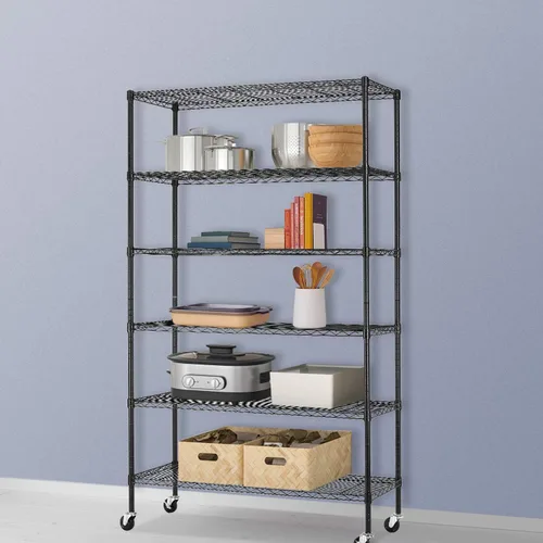 Miniatura 2 de BestOffice Estantería de alambre comercial, ruedas de estante de metal, estante de capa ajustable, acero fuerte para restaurante, garaje, despensa