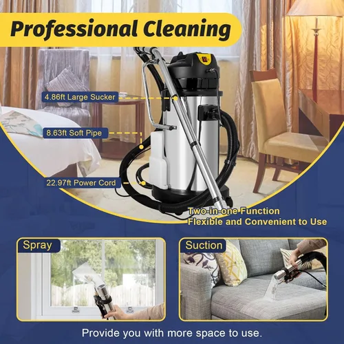 Miniatura 4 de Máquina comercial de limpieza de alfombras de 40L/11Gal Extractor de alfombras 2 en 1 para detalles de automóviles, champú comercial de alfombras