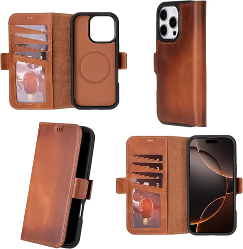 Miniatura 16 de Bayelon Cartera de cuero Cas para iPhone 15 Pro - Funda con tapa abatible, funda tipo cartera para iPhone 15 Pro, funda tipo cartera, función atril