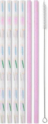 Miniatura 32 de Swig Life Juego de popotes reutilizables con purpurina transparente + popote alto Aqua y cepillo de limpieza, cada popote es de 10.25 pulgadas