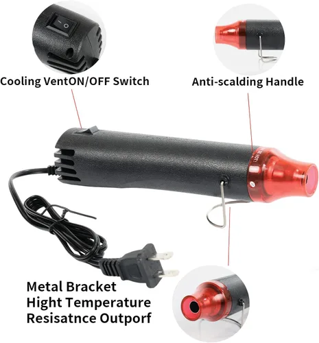 Miniatura 6 de Pistola de calor para manualidades, pistola de aire caliente de 110 V y 300 W, cable ultra largo de 3.28 pies, pistola de calor portátil con soporte