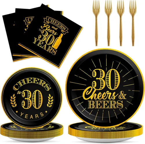 Juego de 96 platos y servilletas para cumpleaños de 30 años, suministros de fiesta, saludos a los 30 años, decoraciones de cumpleaños para hombres y
