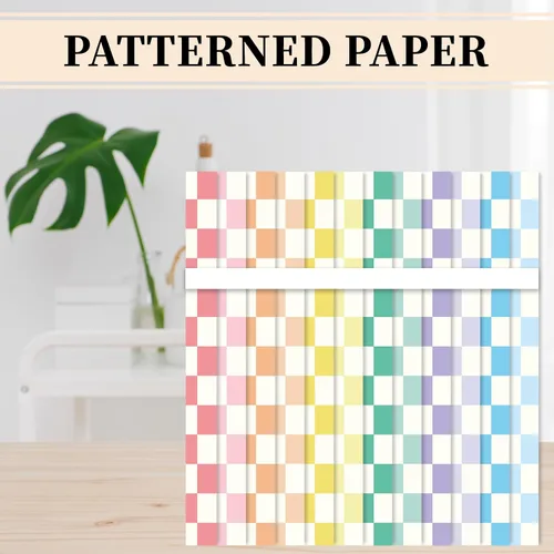Miniatura 4 de FYSUIMU 60 hojas de papel de patrón a cuadros A5 pastel tablero de ajedrez, álbum de recortes, papel especial a cuadros de doble cara