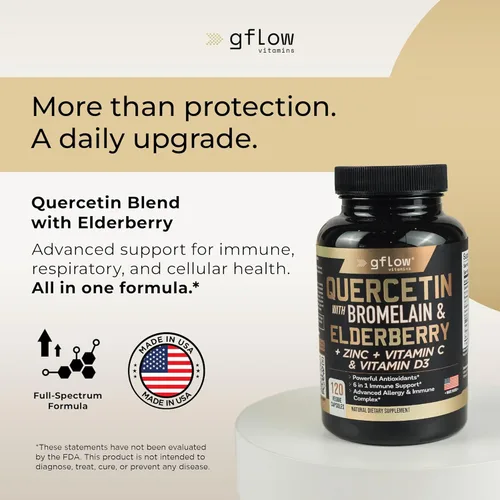 Miniatura 2 de gflow vitamins Quercetina con bromelina zinc vitamina C vitamina D saúco - 120 cápsulas vegetarianas, sin OMG, sin gluten, suplemento de apoyo