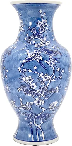 Miniatura 2 de Galt International Jarrón de Cerámica Floral de Grulla Chinoiserie Blanco y Azul de 14" - Jarrón Antiguo Pintado a Mano de Porcelana Estilo Chino