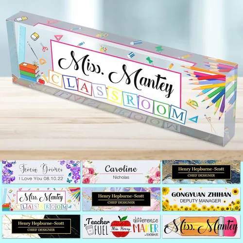 Miniatura 29 de Placa de nombre de escritorio personalizada para profesores, placa de nombre para escritorios, placa de escritorio de vidrio acrílico transparente