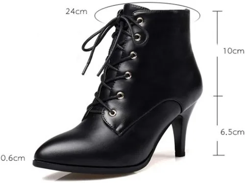 Miniatura 2 de Botines de tacón de aguja para mujer, con puntera puntiaguda, con cordones, con cremallera, botas cortas
