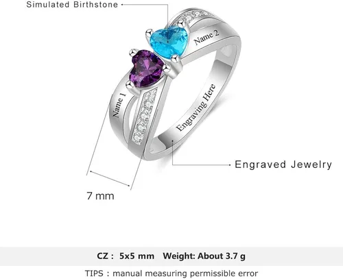 Miniatura 3 de Personalized 2 Simulated Birthstone Rings for Women Mothers Ring with Names Custom Promise Rings for Women