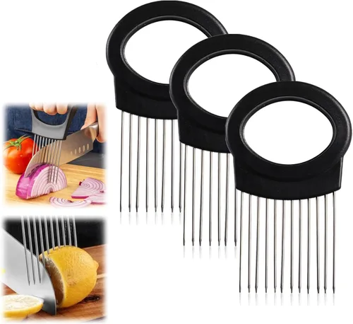Miniatura 7 de Soporte de cebolla mejorado para rebanar, cortador de cebolla de limón de acero inoxidable para rebanar, cortador de verduras para patatas y Redonda
