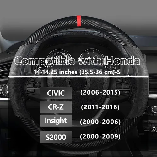 Miniatura 2 de KAFEEK Funda personalizada para volante de automóvil Honda Civic, CR-Z, Insight, S2000, tamaño pequeño de 14 a 14.25 pulgadas de diámetro exterior