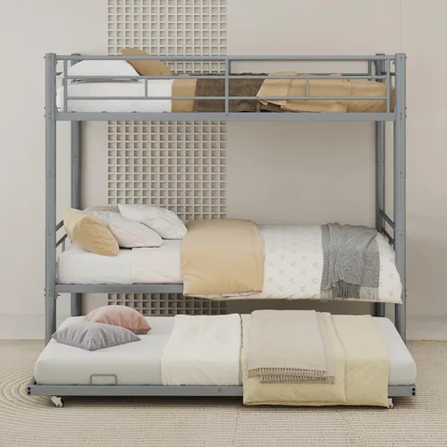Miniatura 6 de GNIXUU Litera de metal individual sobre cama individual con nido, litera resistente con escaleras y barandilla de seguridad, marcos de cama Plateado