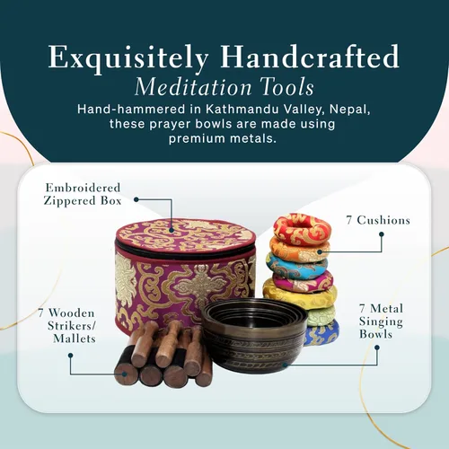 Miniatura 6 de Juego de 7 cuencos tibetanos, cuencos cantores hechos a mano para meditación y curación holística, accesorios de yoga, cuencos negros de 3 a 5
