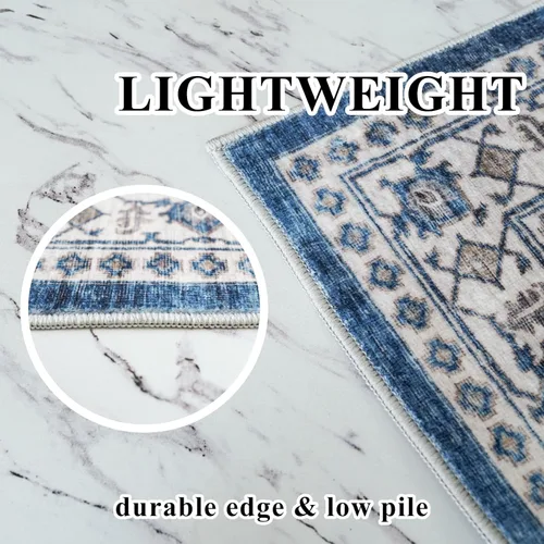 Miniatura 6 de Alfombra lavable para pasillo, de cocina, para entrada, alfombra suave vintage, antideslizante para interiores, para baño, sala de estar y Azul