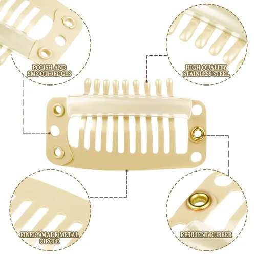 Miniatura 3 de WILLBOND - 30 piezas de broches para extensiones de pelo de 32 mm con 9 dientes, broches para pelucas y extensiones de pelo, peine pequeño