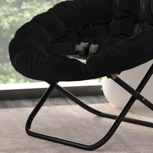 Miniatura 6 de EMMA + OLIVER Ersa - Silla plegable de gran tamaño de 38 pulgadas con tapicería de piel sintética acogedora en negro con marco de metal negro