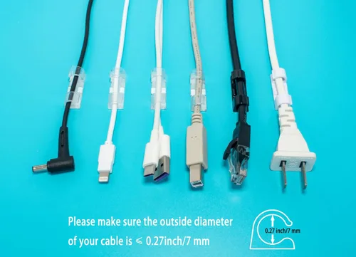 Miniatura 3 de Organizador de clips autoadhesivos para cables, organizador de cables, diámetro máximo de 0.27 pulgadas, paquete de 20, transparente Negro