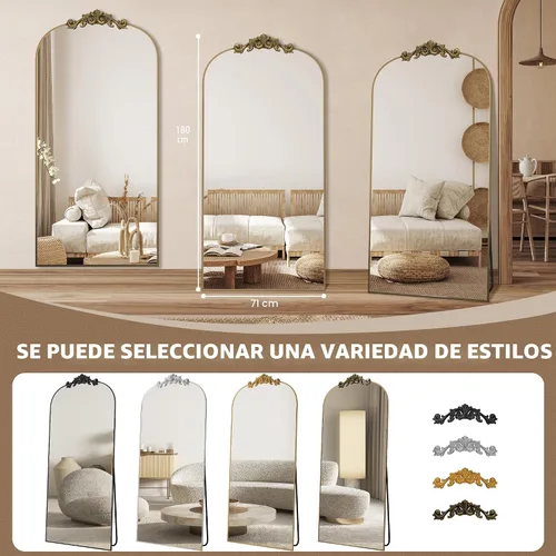 Miniatura 7 de Antok Espejo arqueado de longitud completa, espejo de piso de 71 x 28 pulgadas con tallado, espejos de cuerpo completo para decoración del hogar