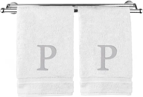 Miniatura 23 de Toalla de mano monogramada, regalo personalizado, juego de 2 - Toalla bordada con letra de bloque dorada - Extra absorbente 100% algodón turco