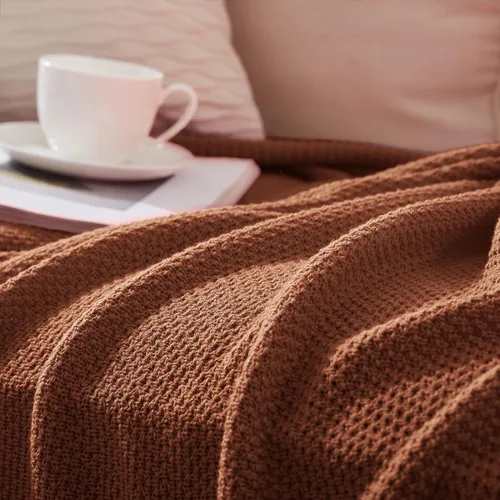 Miniatura 5 de Treely manta de punto de 100 % algodón, para sofá, silla, cama, decoración del hogar, manta de punto decorativa, suave y acogedora, 50 x 60 Marrón