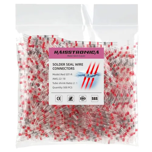 Miniatura 12 de haisstronica 100 conectores de alambre con sello de soldadura, conectores a tope resistentes al agua, termorretráctiles, terminales