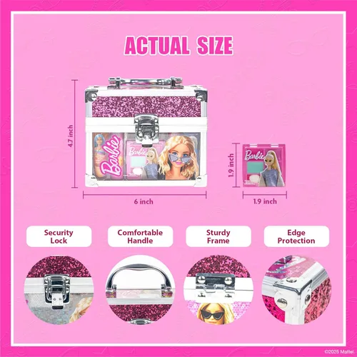 Miniatura 5 de Barbie Beauty Mini Train Case Set incluye tubo de brillo de labios, bálsamo labial, brillo de labios compacto para fiestas de pijamas de niñas