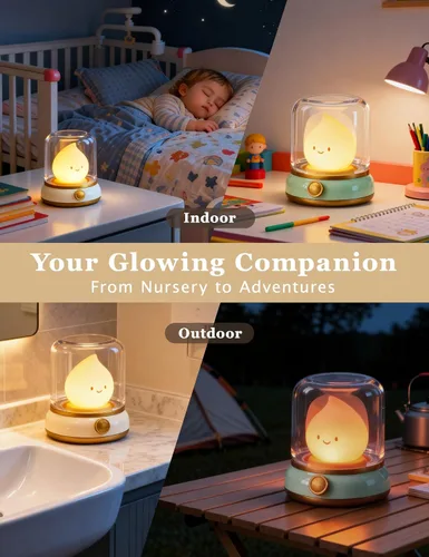 Miniatura 5 de Luz nocturna sonriente, lámpara de noche recargable con temporizador y llama de vela regulable, luz LED portátil para guardería, dormitorio