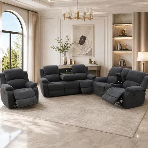 Juego de sofá reclinable manual, juego de sofá reclinable de pana, juego moderno de muebles para sala de estar, sofá reclinable con silla para sala